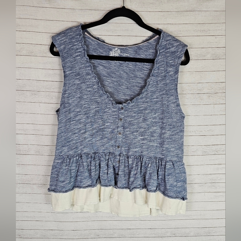 PILCRO SLEEVELESS STRIPED PEPLUM RUFFLE TOP, SZ MEDIUM
